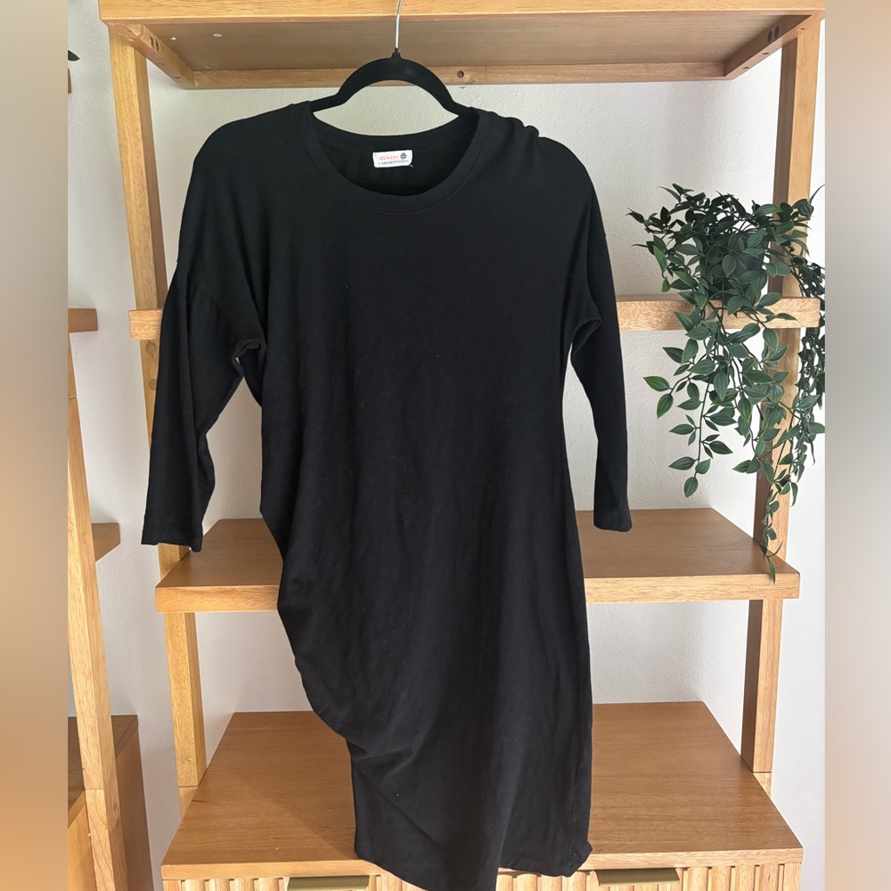 Sundry Black Asymmetrical 3/4 Sleeved Dress